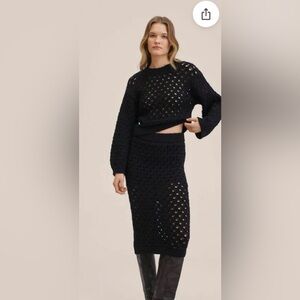 Mango Black Textured Crochet Pencil Skirt